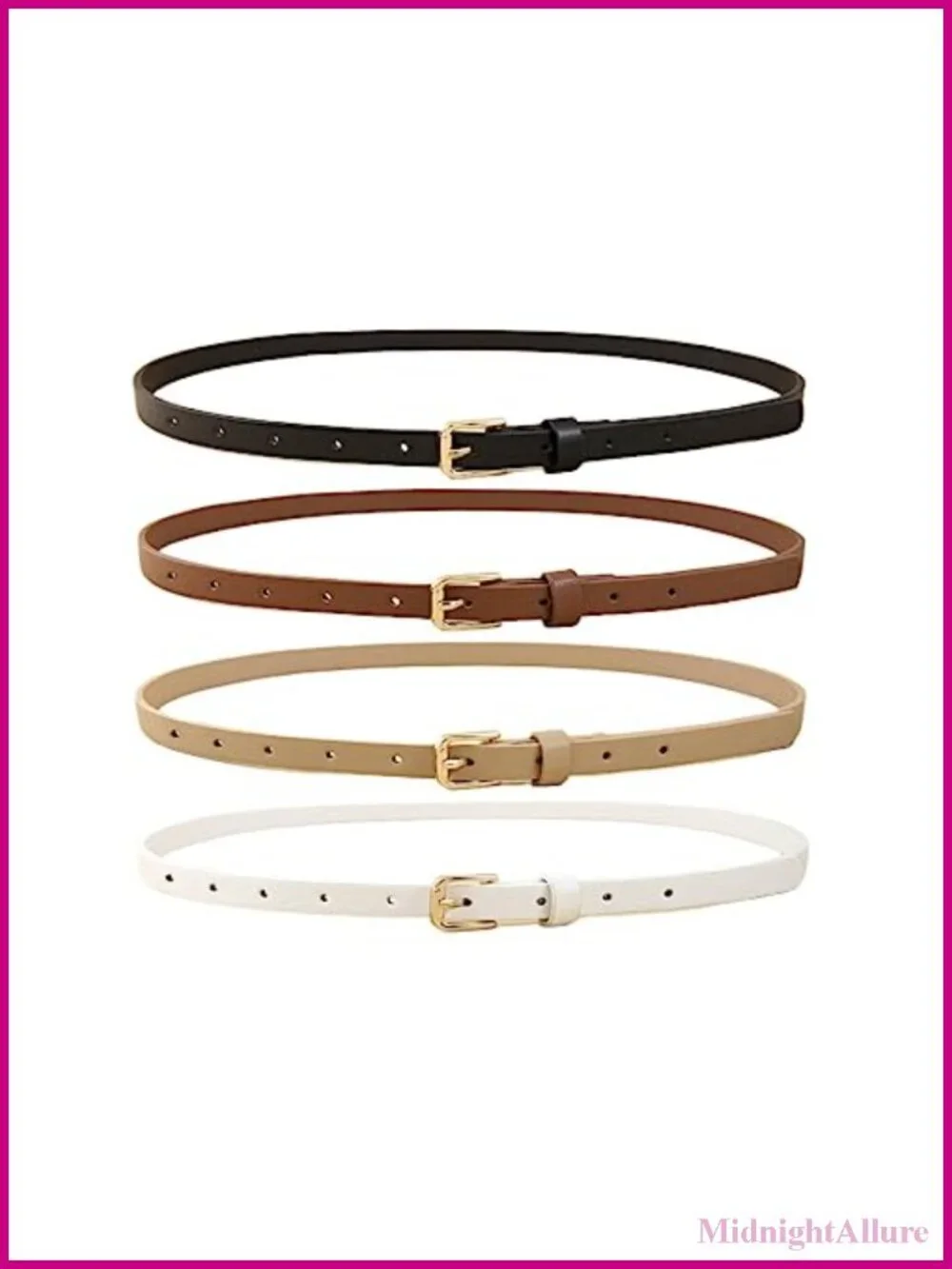4 Pack Women Skinny Belts PU Leather Thin Waist Belt Jeans Dress